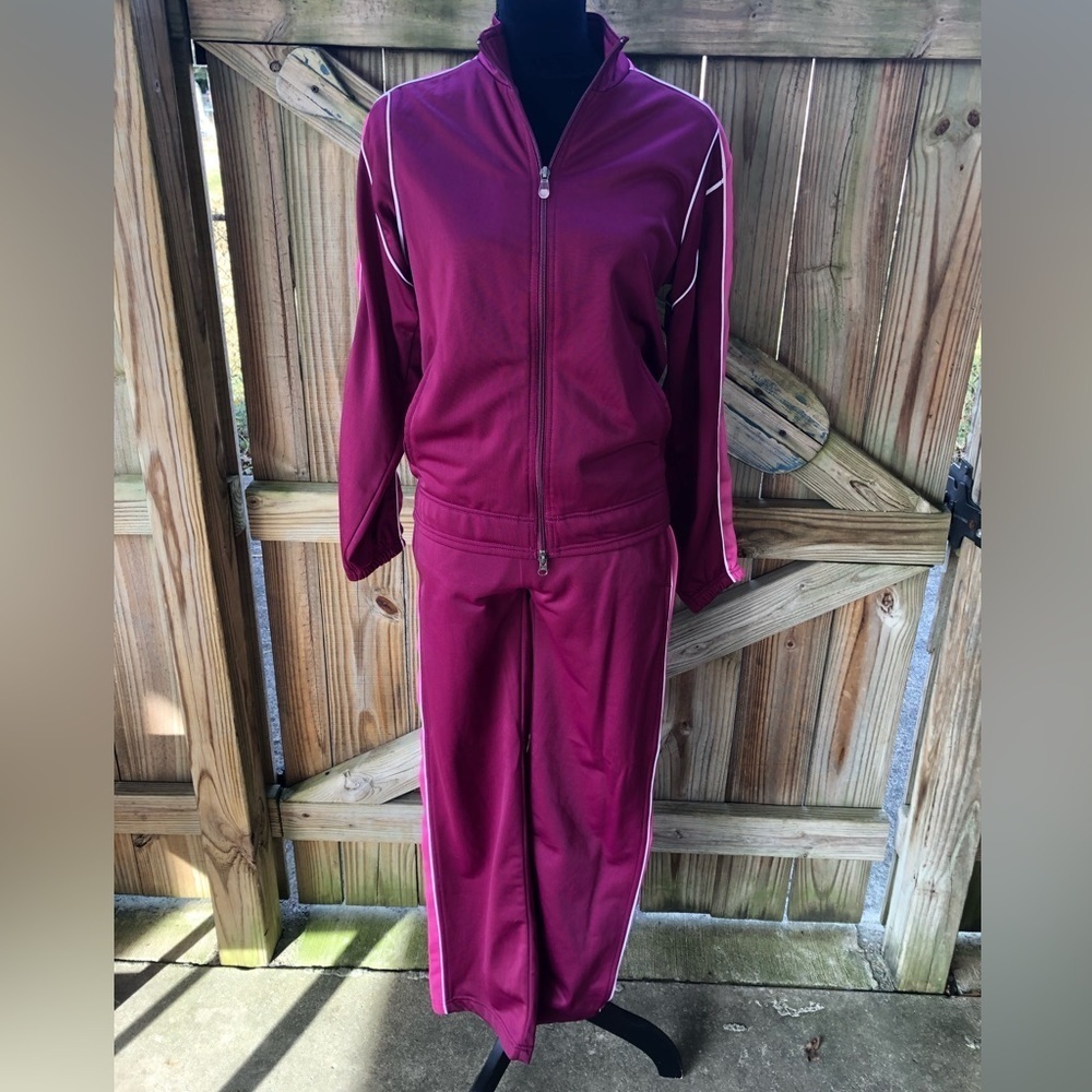 Vintage Authentic Steve & Barry’s Magenta & Pink Track Suit with White Piping M